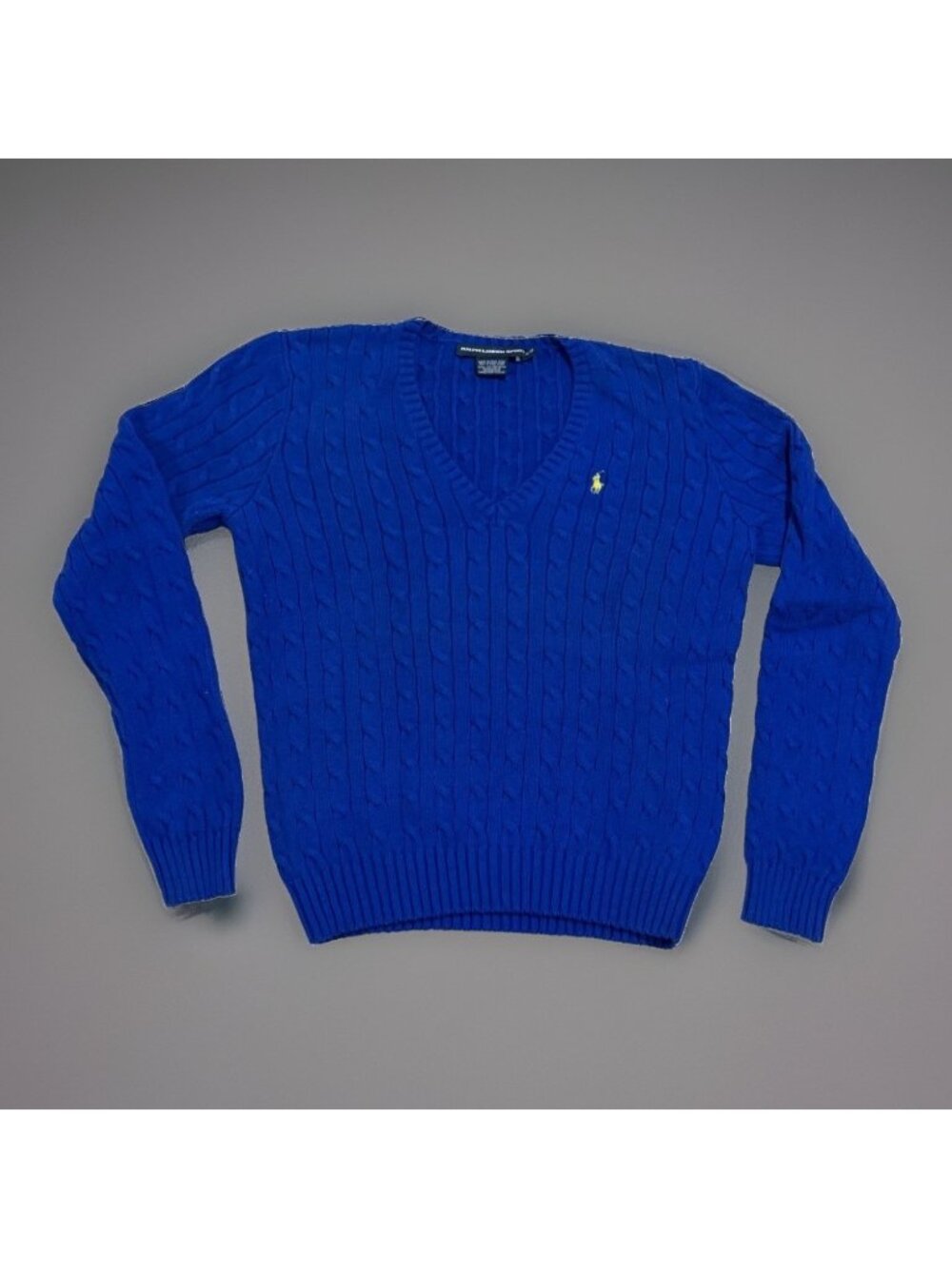Polo Ralph Lauren Sport Womens V-Neck Cable Knit Sweater Size XL Cotton Cobalt B